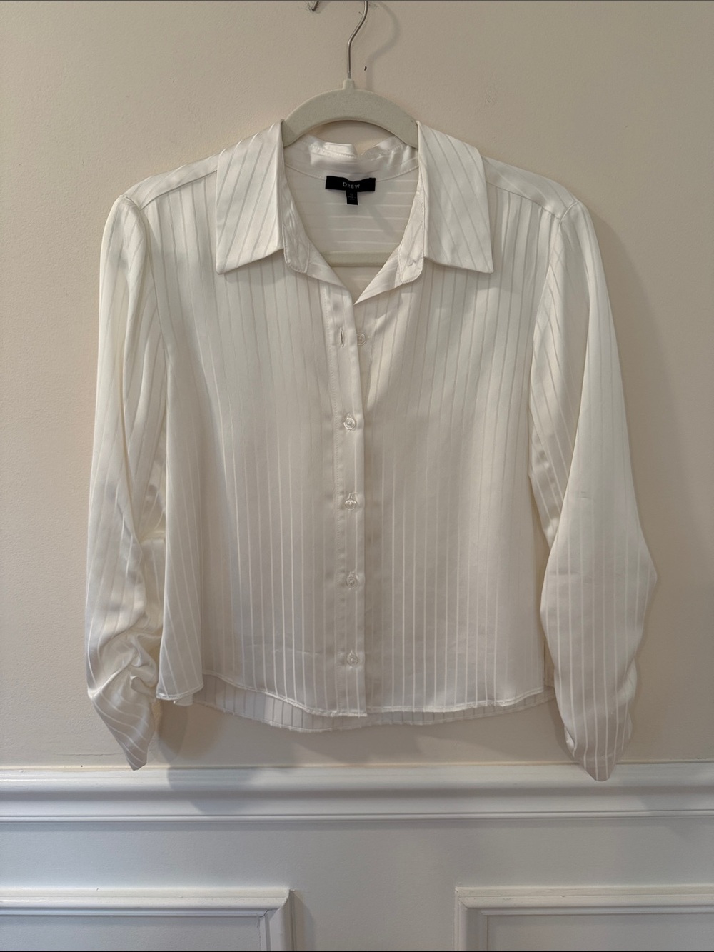 DREW Button-Front Vertical Stripe Blouse